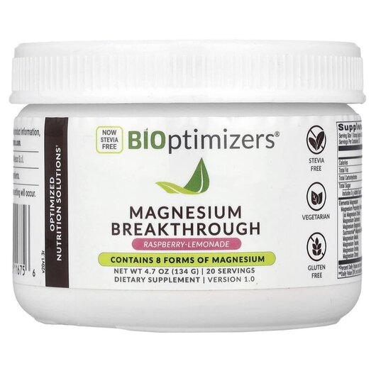 Основное фото товара BiOptimizers, Магний, Magnesium Breakthrough Raspberry-Lemonade, 