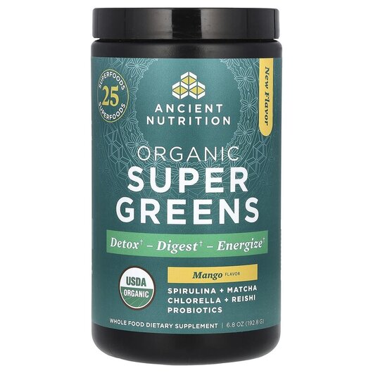 Основное фото товара Ancient Nutrition, Суперфуд, Organic SuperGreens Mango, 192.8 г