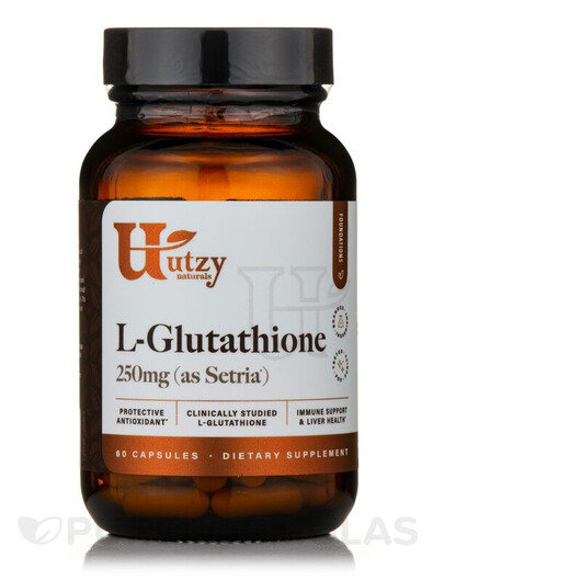 Основне фото товару L-Glutathione 250 mg Основне фото товару Utzy Naturals, L-Glutathione 250 mg, L-Глутатіон, 60 капсул