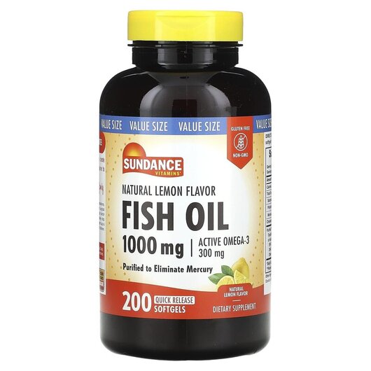 Основное фото товара Sundance Vitamins, Омега 3, Fish Oil Natural Lemon 1000 mg, 200 к