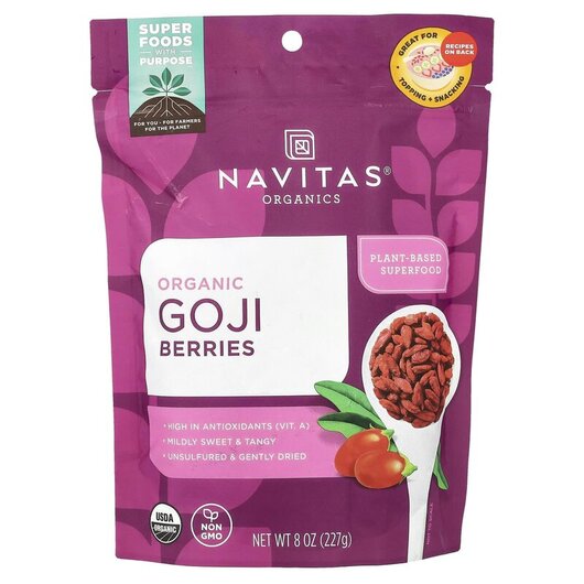 Основне фото товару Organic Goji Berries Основне фото товару Navitas Organics, Organic Goji Berries, Ягоди Годжі, 227 г