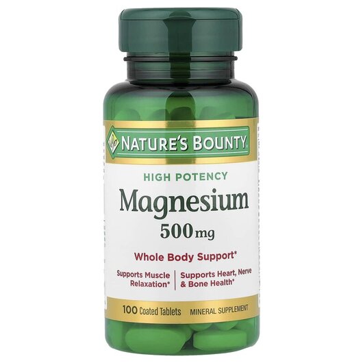 Основне фото товару Magnesium 500 mg Основне фото товару Nature's Bounty, Magnesium 500 mg, Магній 500 мг, 100 таблет