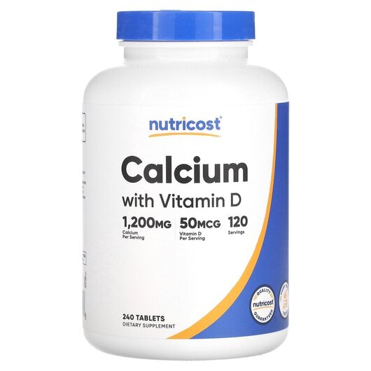 Основне фото товару Calcium with Vitamin D Основне фото товару Nutricost, Calcium with Vitamin D, Кальцій, 240 таблеток