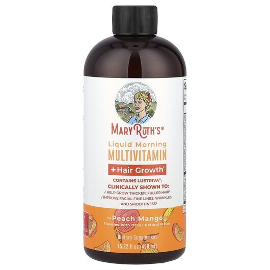 Основне фото товару Liquid Morning Multivitamin + Hair Growth Peach Mango Основне фото товару Liquid Morning Multivitamin + Hair Growth, Підтримка росту волосс