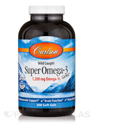 Основное фото товара Carlson, Омега 3, Super Omega-3 Gems 1200 mg Wild Caught, 300 кап