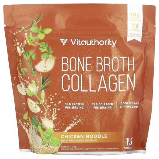 Основне фото товару Bone Broth Collagen Chicken Noodle Основне фото товару Bone Broth Collagen Chicken Noodle, Зміцнення кісток, 310 г