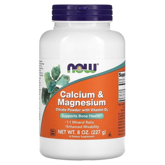 Основне фото товару Calcium Magnesium High Absorption Основне фото товару NOW Foods, Calcium Magnesium, Кальцій Магній цитрат з D3, 227 г