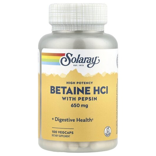 Основное фото товара High Potency Betaine HCL with Pepsin 650, Бетаин гидрохлорид, 100