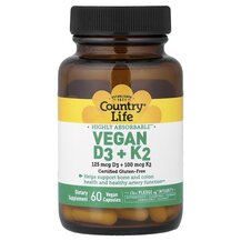 Вітаміни D3 K2 Vegan D3 + K2 Country Life 60 капсул