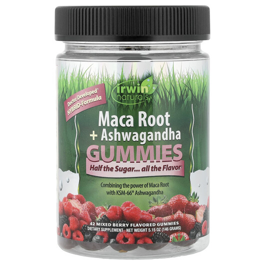 Основное фото товара Мака, Maca Root + Ashwagandha Gummies Mixed Berry, 42 таблеток