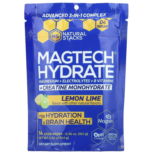 Основне фото товару Magtech Hydrate Lemon Lime 14 Stick Packs, Магній, 10.1 g Each