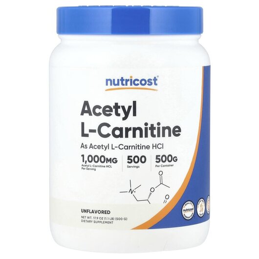 Основное фото товара Nutricost, L-Карнитин, Acetyl L-Carnitine Unflavored, 500 г