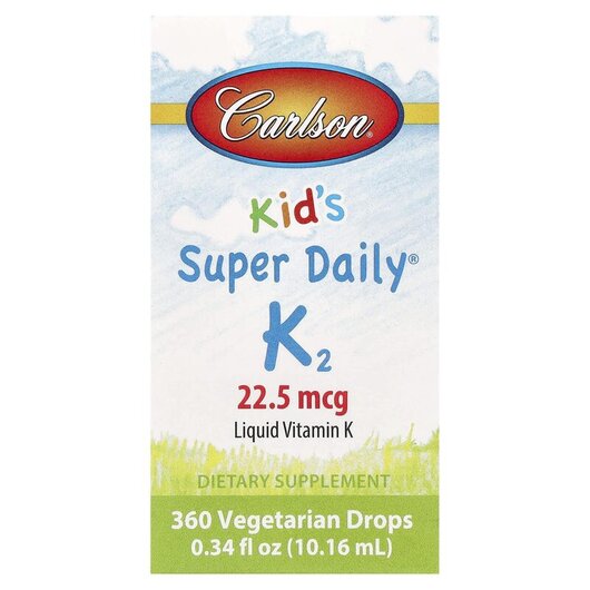 Основне фото товару Kids Super Daily K2 22.5 mcg Основне фото товару Carlson, Kid's Super Daily K2, Вітамін K2 MK-7, 10.16 мл