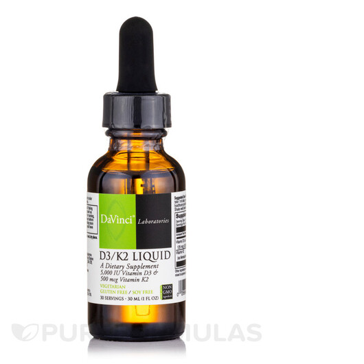 Основне фото товару D3/K2 Liquid Основне фото товару DaVinci Laboratories, D3/K2 Liquid, Вітаміни D3 K2, 30 мл