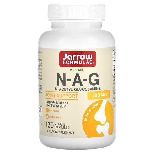 Основне фото товару N-A-G 700 mg Основне фото товару Jarrow Formulas, N-A-G 700 mg, N-ацетилглюкозамін 700 мг, 120 кап