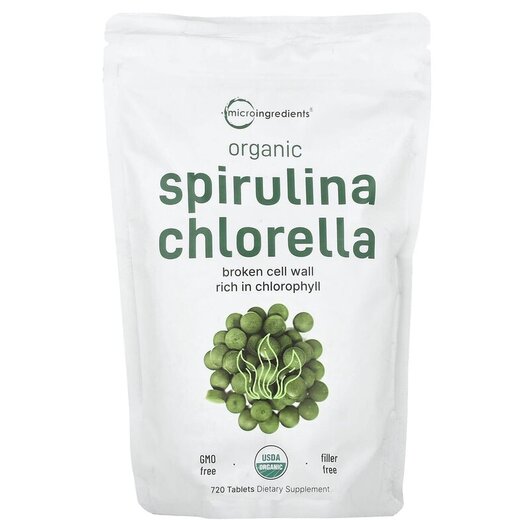 Основне фото товару Organic Spirulina Chlorella Основне фото товару Organic Spirulina Chlorella, Спіруліна, 720 таблеток