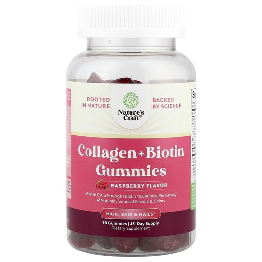 Основне фото товару Collagen + Biotin Gummies Raspberry, Колаген, 90 таблеток