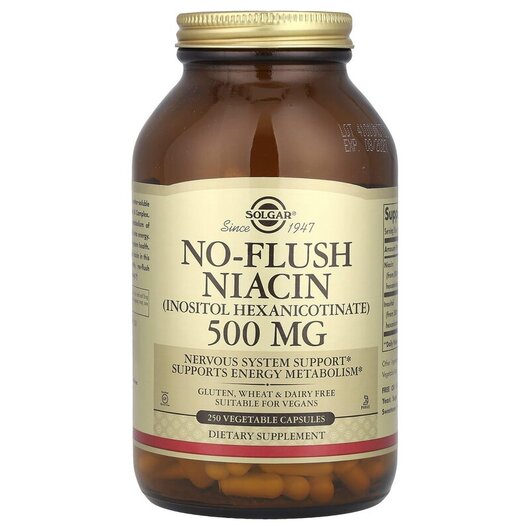 Основное фото товара No-Flush Niacin 500 mg Основное фото товара Solgar, Ниацин 500 мг, No-Flush Niacin 500 mg, 250 капсул