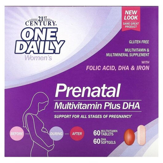 Основное фото товара Prenatal Multivitamin/Mineral, Пренатальные витамины с DHA, 60 та