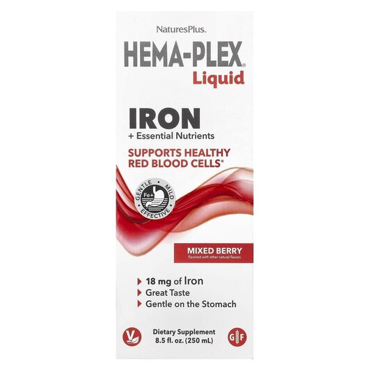 Основное фото товара Hema-Plex Liquid Mixed Berry Основное фото товара Natures Plus, Гемаплекс со вкусом Ягод, Hema-Plex Liquid, 250 мл