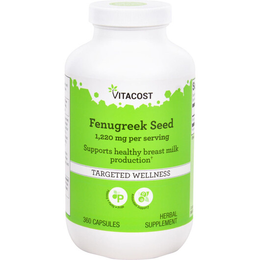 Основне фото товару Vitacost, Fenugreek Seed 1220 mg per serving, Пажитник, 360 капсу