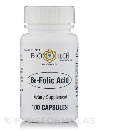 Основное фото товара Tech Pharmacal, B-комплекс, B6-Folic Acid, 100 капсул