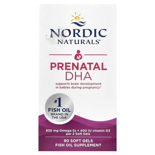 Основне фото товару Prenatal DHA Unflavored Formula 500 mg Основне фото товару Nordic Naturals, Prenatal DHA, ДГК, 90 капсул