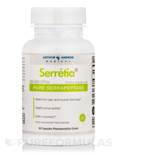 Основне фото товару Arthur Andrew Medical, Serretia, Серрапептаза, 60 капсул