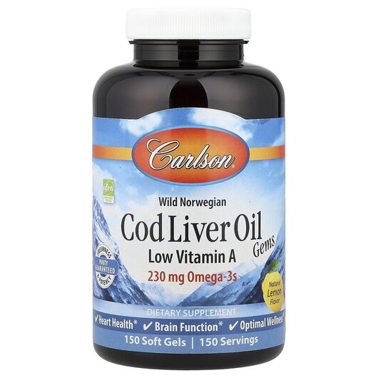 Основное фото товара Масло печени трески, Cod Liver Oil Gems Low Vitamin A, 150 капсул