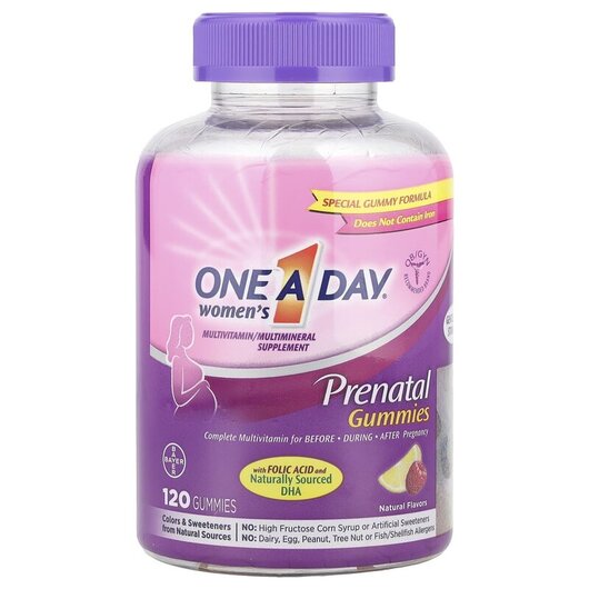 Основне фото товару Women's Prenatal Gummies with Folic DHA Multi Основне фото товару One-A-Day, Prenatal Gummies, Вітаміни для вагітних, 120 таблеток