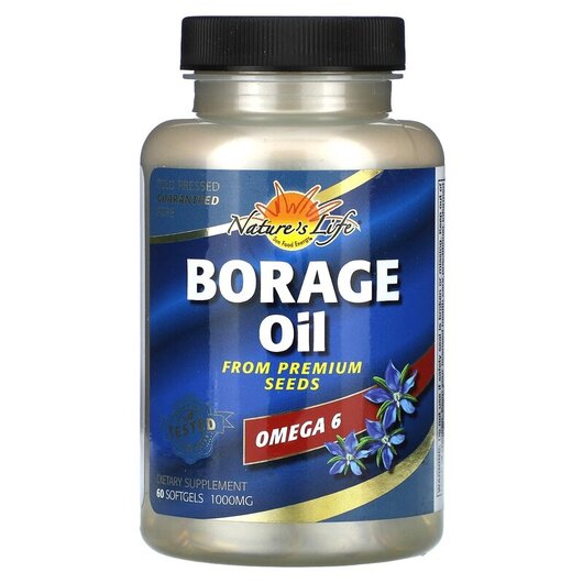 Основне фото товару Natures Life, Borage Oil 1000 mg, Олія Бурачника, 60 капсул