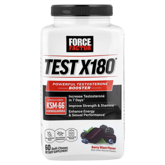 Основне фото товару Test X180 Berry Blast Основне фото товару Force Factor, Test X180 Berry Blast, Бустер Тестостерону, 60 табл