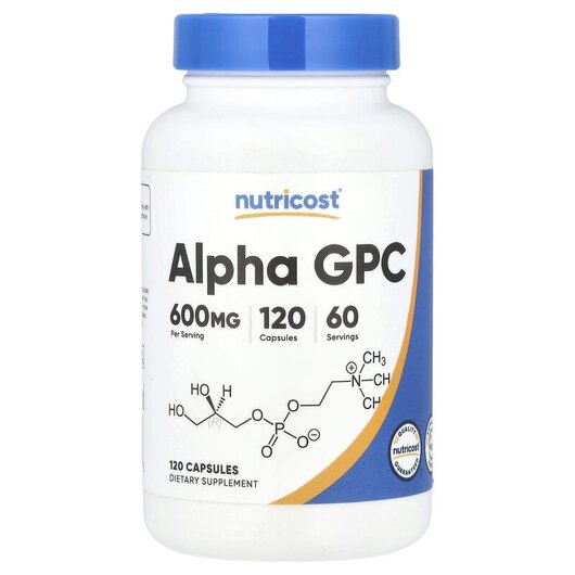 Основне фото товару Alpha GPC 600 mg Основне фото товару Nutricost, Alpha GPC 600 mg, Альфа-гліцерилфосфорілхолін, 120 кап