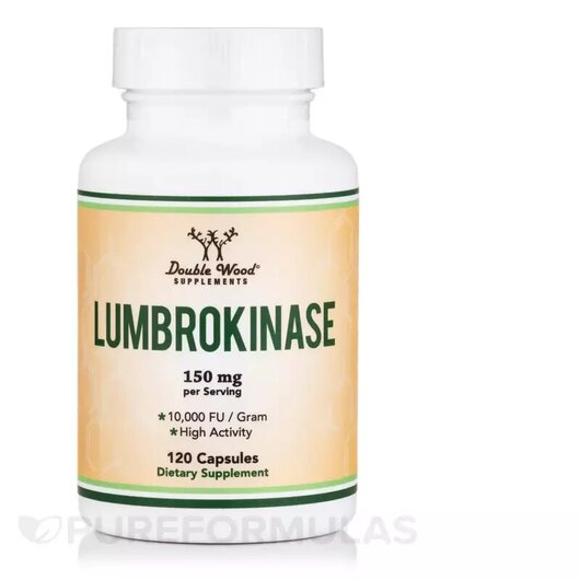 Основне фото товару Double Wood, Lumbrokinase 150 mg, Люмброкіназа, 120 капсул