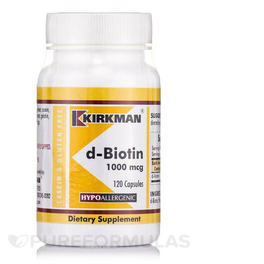 Основне фото товару d-Biotin 1000 mcg Hypoallergenic Основне фото товару d-Biotin 1000 mcg Hypoallergenic, Вітамін B7 Біотин, 120 капсул