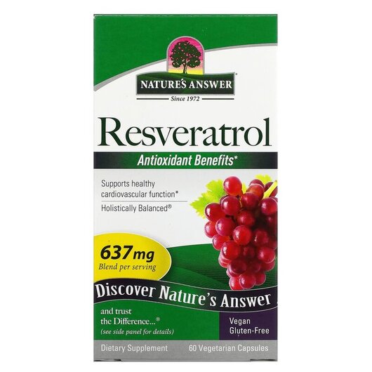 Основное фото товара Resveratrol 637 mg Основное фото товара Nature's Answer, Ресвератрол 637 мг, Resveratrol 637 mg, 60