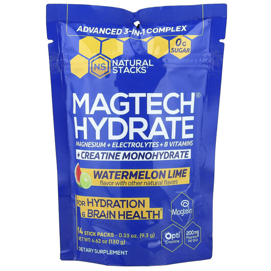 Основне фото товару Magtech Hydrate Watermelon Lime 14 Stick Packs, Магній, 9.3 g Eac