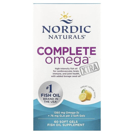 Основне фото товару Complete Omega Xtra Lemon 1000 mg Основне фото товару Nordic Naturals, Complete Omega Xtra, Омега 3, 60 капсул