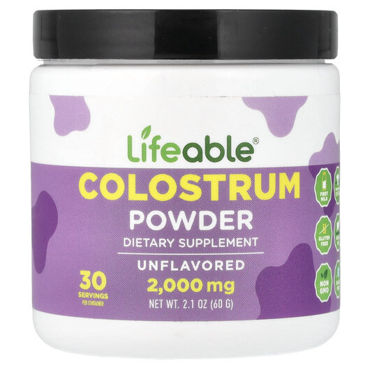Основне фото товару Colostrum Powder Unflavored Основне фото товару Lifeable, Colostrum Powder Unflavored, Колострум, 60 г