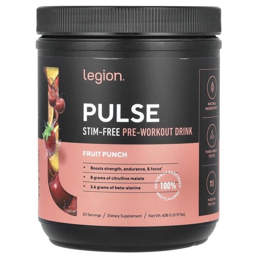 Основное фото товара Pulse Stim-Free Pre-Workout Drink Fruit, Предтренировочный компле