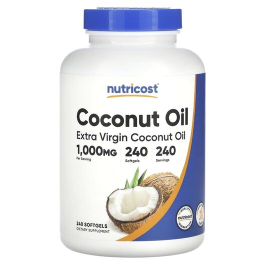Основне фото товару Nutricost, Extra Virgin Coconut Oil 1000 mg, Кокосова олія, 240 к