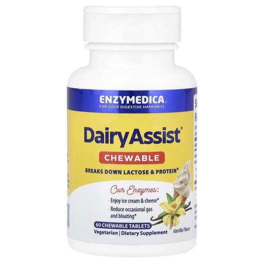 Основное фото товара Enzymedica, Ферменты, DairyAssist Chewable Vanilla, 60 таблеток