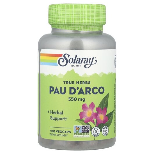 Основне фото товару Solaray, Pau D'Arco 550 mg, Пау Дарко 550 мг, 100 капсул