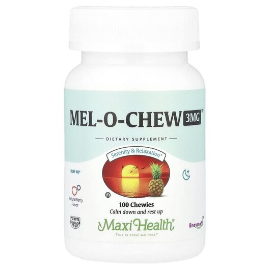 Основне фото товару Mel-O-Chew Natural Berry 3 mg Основне фото товару Maxi Health, Mel-O-Chew Natural Berry 3 mg, Мелатонін, 100 таблет