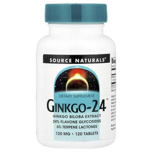 Основне фото товару Source Naturals, Ginkgo-24 120 mg 120, Гінкго-24 120 мг, 120 табл