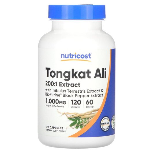 Основне фото товару Nutricost, Tongkat Ali 200:1 Extract, Тонгкат Алі, 120 капсул