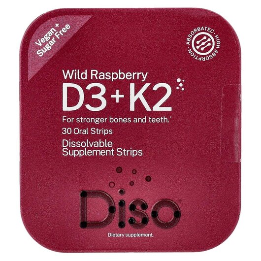Основне фото товару Diso, Vitamin D3 + K2 Wild Raspberry, Вітаміни D3 K2, 30 таблеток