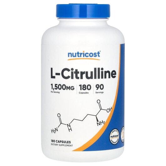 Основне фото товару L-Citrulline 1500 mg Основне фото товару Nutricost, L-Citrulline 1500 mg, L-Цитрулін, 180 капсул