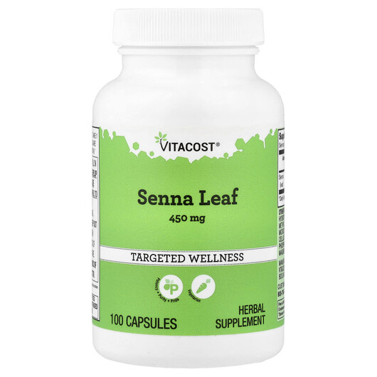 Основное фото товара Vitacost, Листья Сенны, Senna Leaf 450 mg, 100 капсул
