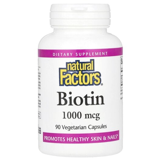Основне фото товару Biotin 1000 mcg Основне фото товару Natural Factors, Biotin 1000 mcg, Біотин, 90 капсул
